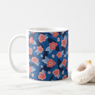 Mug Motif floral pêche et bleu