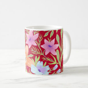 Mug Motif floral printanier coloré, rose framboise