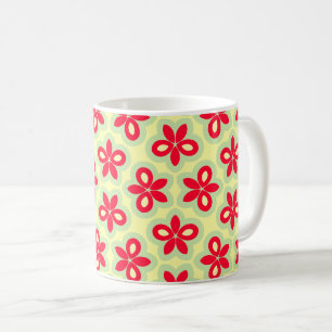 Mug Motif floral rétro en rouge, crème et vert menthe