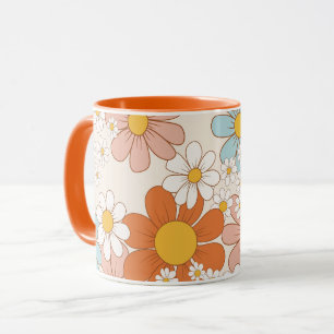 Mug Motif floral rétro groovy sans couture de margueri