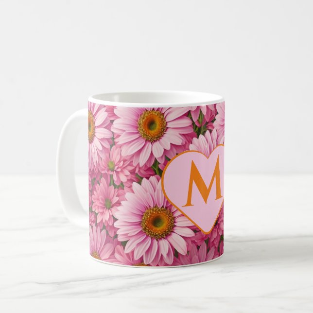 Mug Motif floral rétro rose avec des marguerites (Devant gauche)