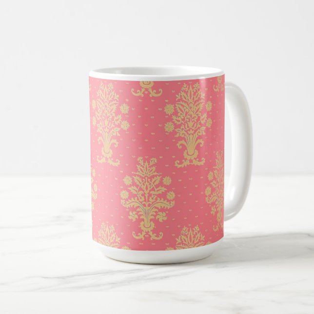 Mug Motif Floral Rose Et Or (Devant droit)