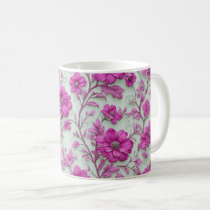 Mug Motif floral rose vibrant avec fleurs magenta