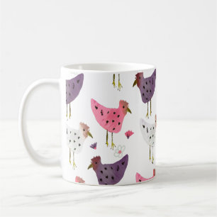 Mug Motif floral rose violet coq aquarelle  