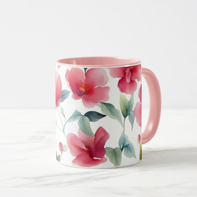 Mug Motif floral rouge brumeux (Devant droit)