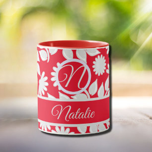 Mug Motif floral rouge - monogrammé