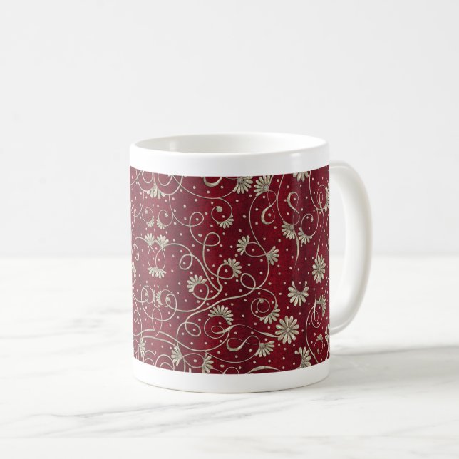 Mug Motif floral rouge vif pour décoration de cuisine  (Devant droit)