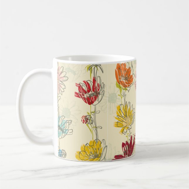 Mug Motif Floral sans couture avec fleurs dessinées à  (Gauche)