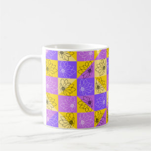 Mug Motif floral sans couture d'été violet et or