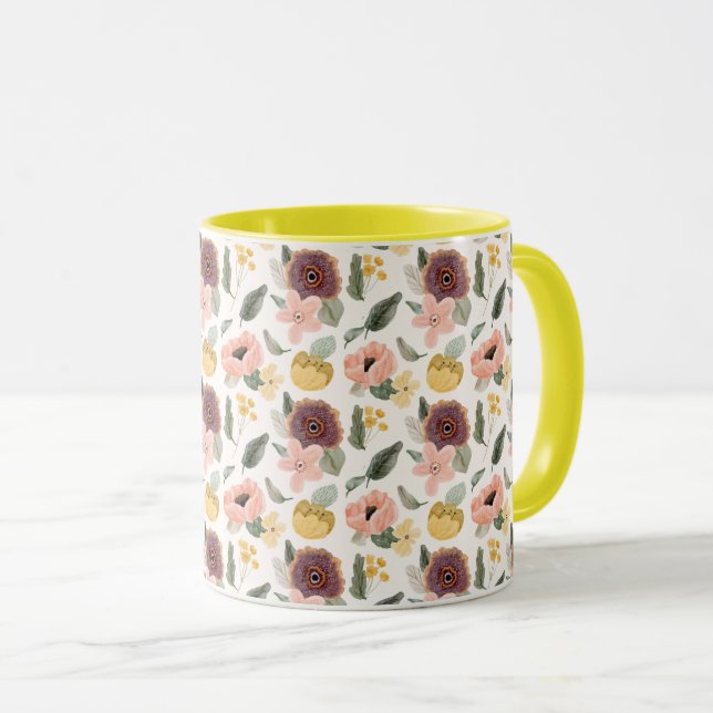 Mug Motif floral sans couture pastel à l'aquarelle | D (Devant droit)