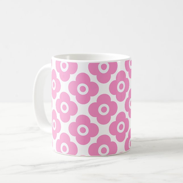 Mug Motif floral simple rose et blanc (Devant gauche)