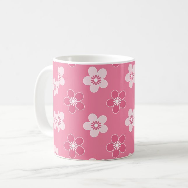 Mug  motif floral simple rose uni rétro petit flux (Devant gauche)