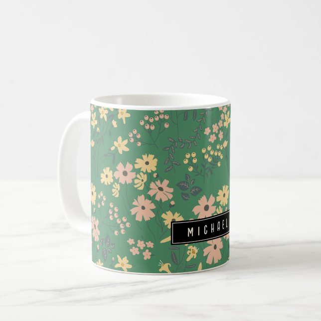 Mug Motif floral vert bohème moderne (Devant gauche)