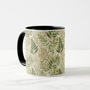 Mug Motif floral vert botanique beige de fougère