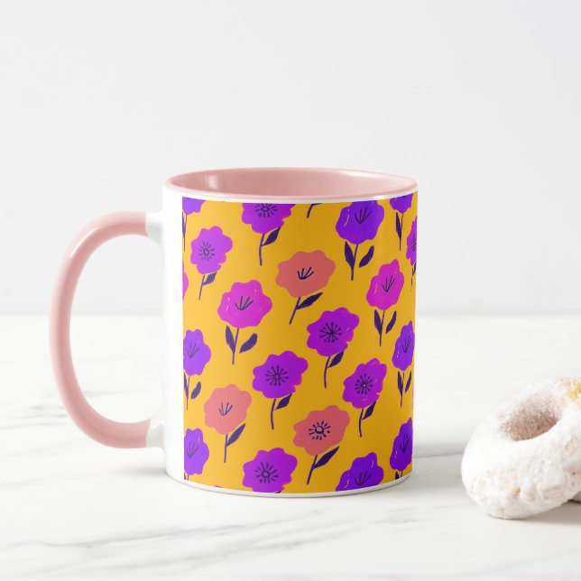 Mug Motif floral vibrant (Avec donut)