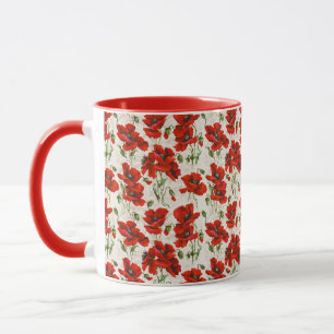 Mug Motif floral vintage rouge coquelicot Art botaniqu