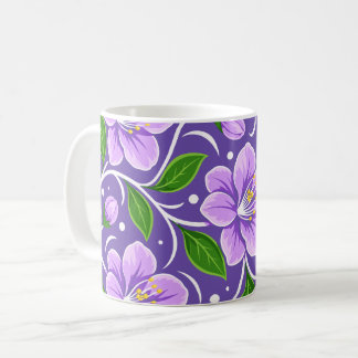 Mug Motif floral violet clair avec feuilles vertes