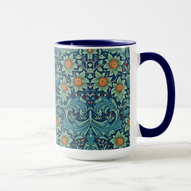 Mug Motif floral William Morris Rouge Jaune bleu vert (Droite)
