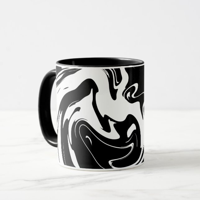 Mug Motif fluide abstrait noir et blanc (Devant gauche)