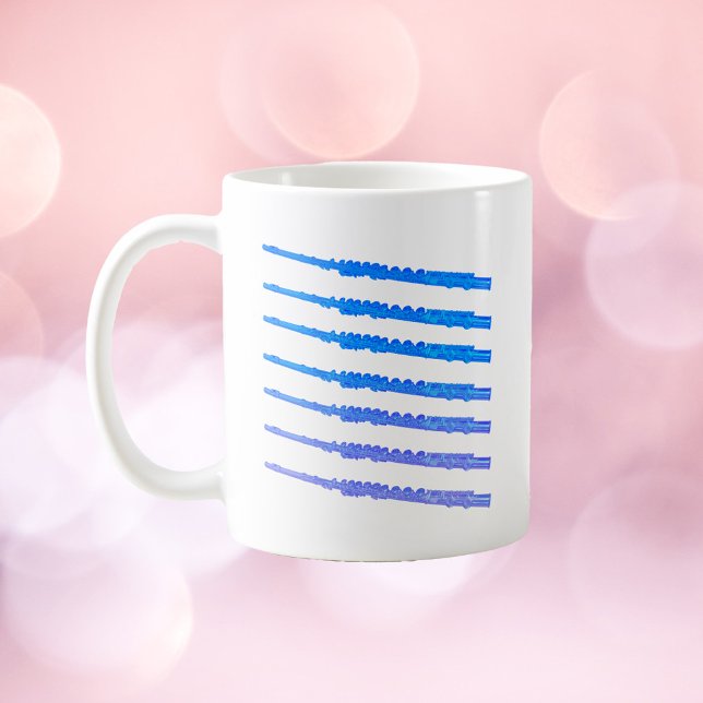 Mug Motif Flutes Blue Ombre (A mug with flutes done in a blue ombre color)