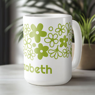 Mug Motif fou de marguerite en vert printemps avec nom