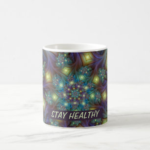 Mug Motif fractal bleu abstrait éclairé