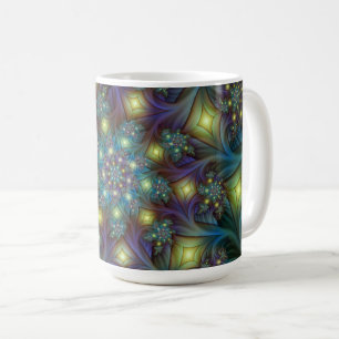Mug Motif fractal bleu moderne éclairé