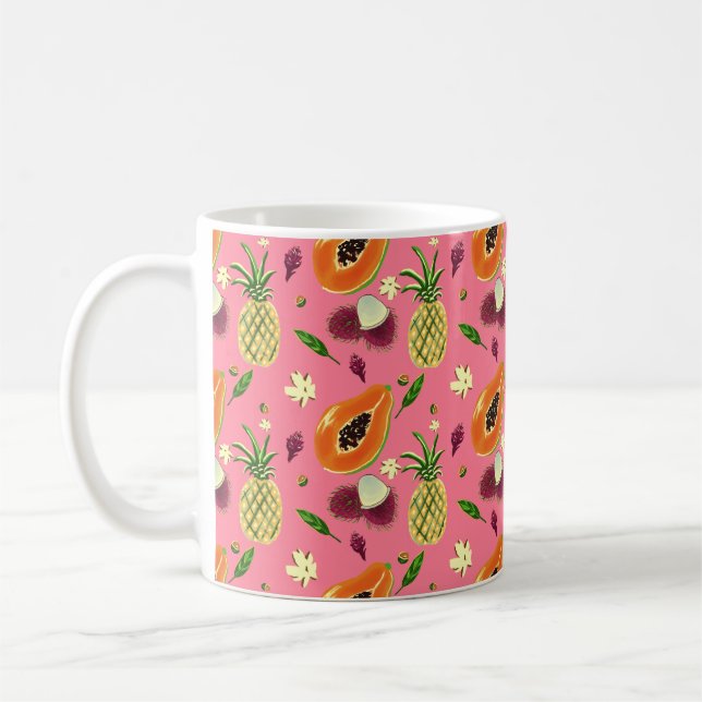 Mug Motif Fruit Tropical Hawaïen Corail (Gauche)