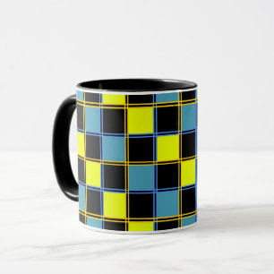 Mug Motif géométrique à carreaux jaunes et bleus