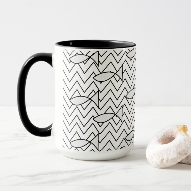 Mug Motif géométrique à rayures Chevron de poissons (Avec donut)