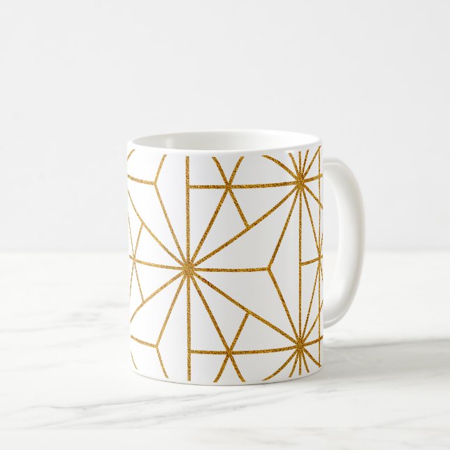 Mug Motif géométrique Art déco blanc et or (Devant droit)