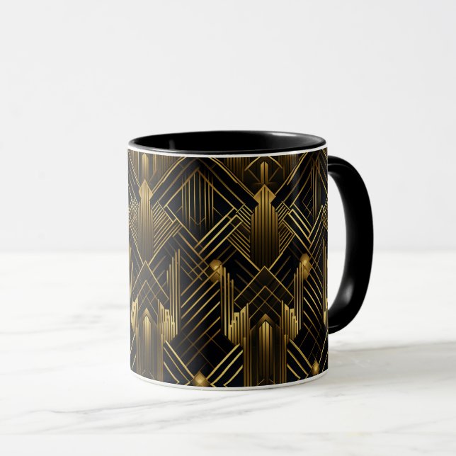 Mug Motif géométrique Art Déco Gold Noir des années 19 (Devant droit)