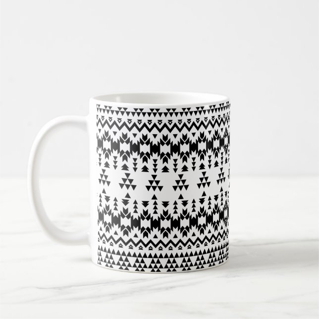 Mug motif géométrique Aztec noir et blanc (Gauche)