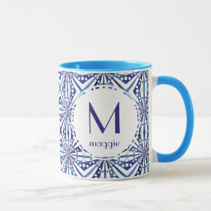 Mug Motif géométrique bleu et blanc personnalisable