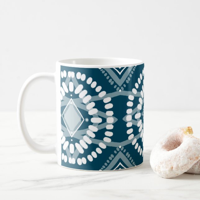 Mug Motif géométrique cool Bleu Blanc Batik Cravate-Dy (Avec donut)
