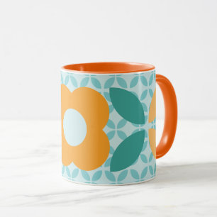 Mug Motif géométrique de fleurs rétro orange sarcelle