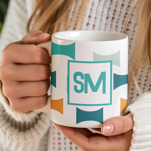 Mug Motif géométrique de milieu de siècle rétro monogr (Créateur téléchargé)
