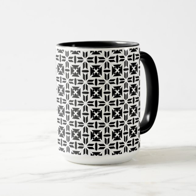 Mug Motif géométrique élégant noir et blanc (Devant droit)