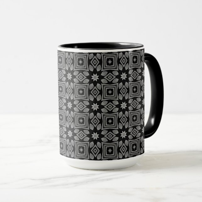 Mug Motif géométrique en niveaux de gris (Devant droit)