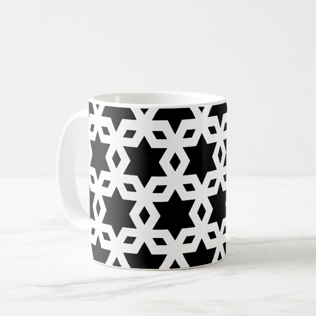 Mug Motif géométrique étoile aux angles noirs blancs (Devant gauche)