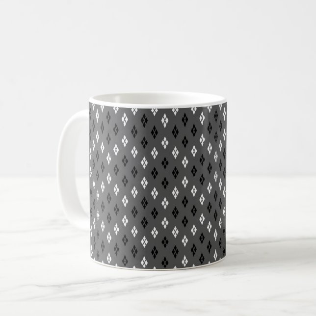Mug motif géométrique fin gris noir et blanc (Devant gauche)