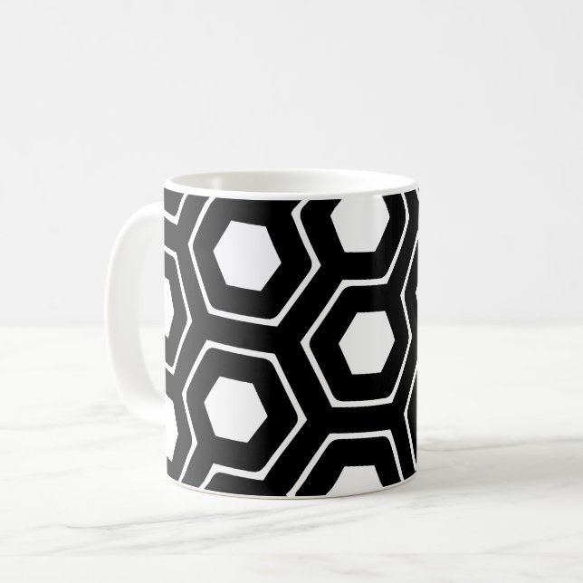 Mug Motif géométrique Hexagon blanc noir (Devant gauche)