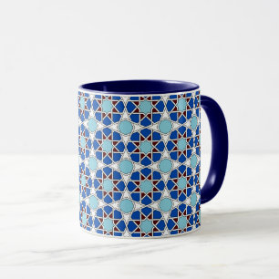 Mug Motif géométrique marocain blanc bleu islamique