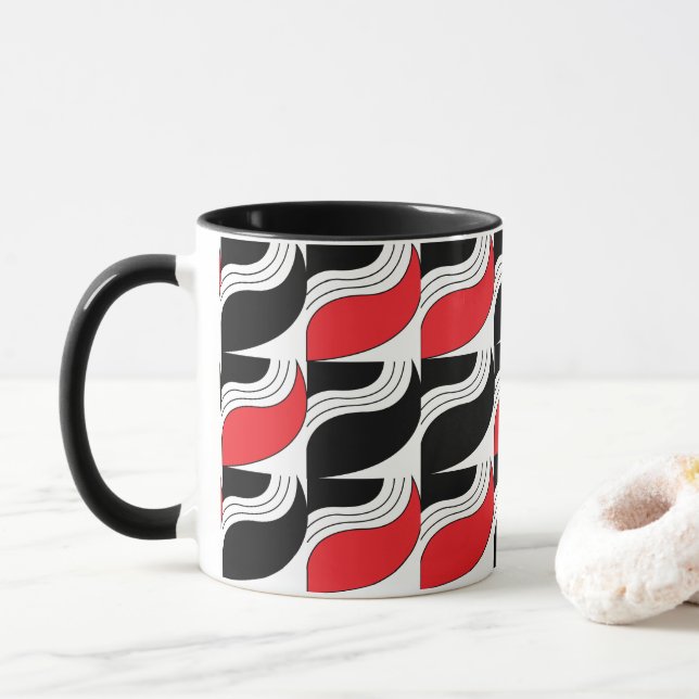 Mug Motif géométrique moderne rouge noir (Avec donut)