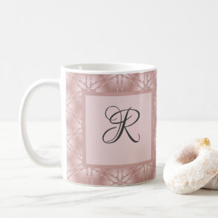 Mug Motif géométrique paillettes or rose Monogramme 