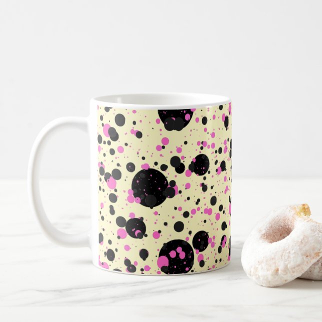 Mug Motif Glamour à pois rose et noir (Avec donut)