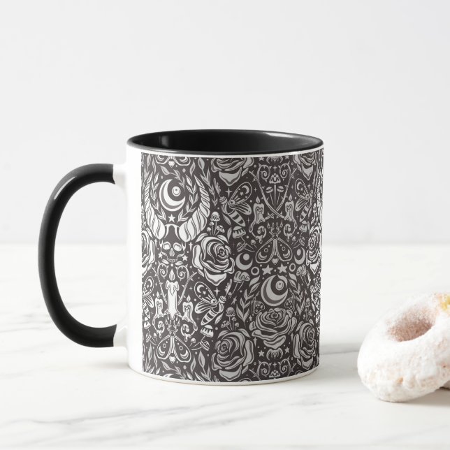 Mug Motif gothique monochrome (Avec donut)
