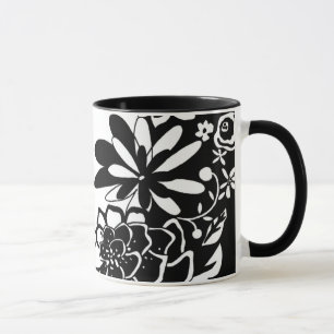 Mug Motif graphique de jardin floral noir et blanc