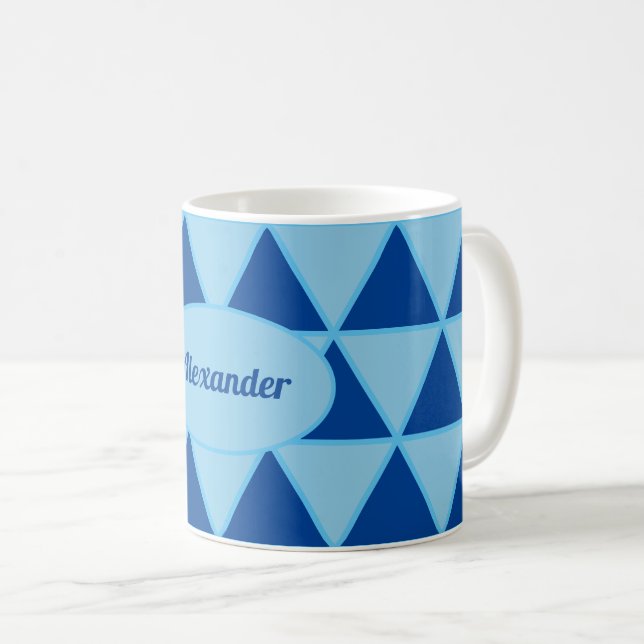 Mug Motif graphique moderne géométrique bleu avec nom (Devant droit)