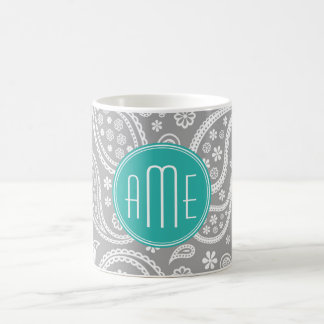 Mug Motif gris floral chic de Paisley et monogramme